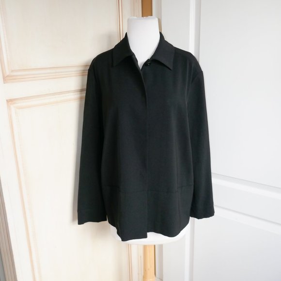 Piazza Sempione Black Stretch Wool Hidden Button Front Jacket Coat IT 40 US 4/6 - Picture 1 of 5